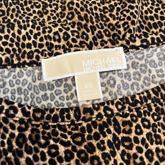 NWOT Michael Kors Drop Hem Leopard Long Sleeve Dress Pleated Stretchy Size XS - Picture 8 of 11